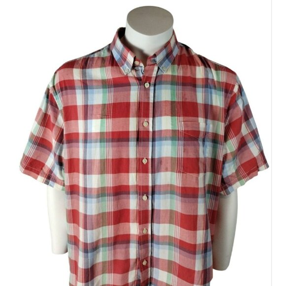 Merona Mens XXL Lightweight Red Plaid Short Sleeve Button Down Casual Shirt - Picture 3 of 12